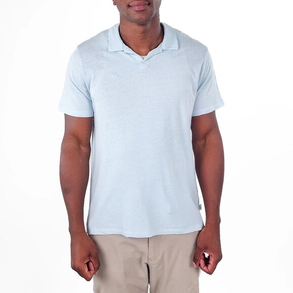Onia Light Blue Linen Blend Buttonless Short Sleeve Polo - Picture 1 of 5